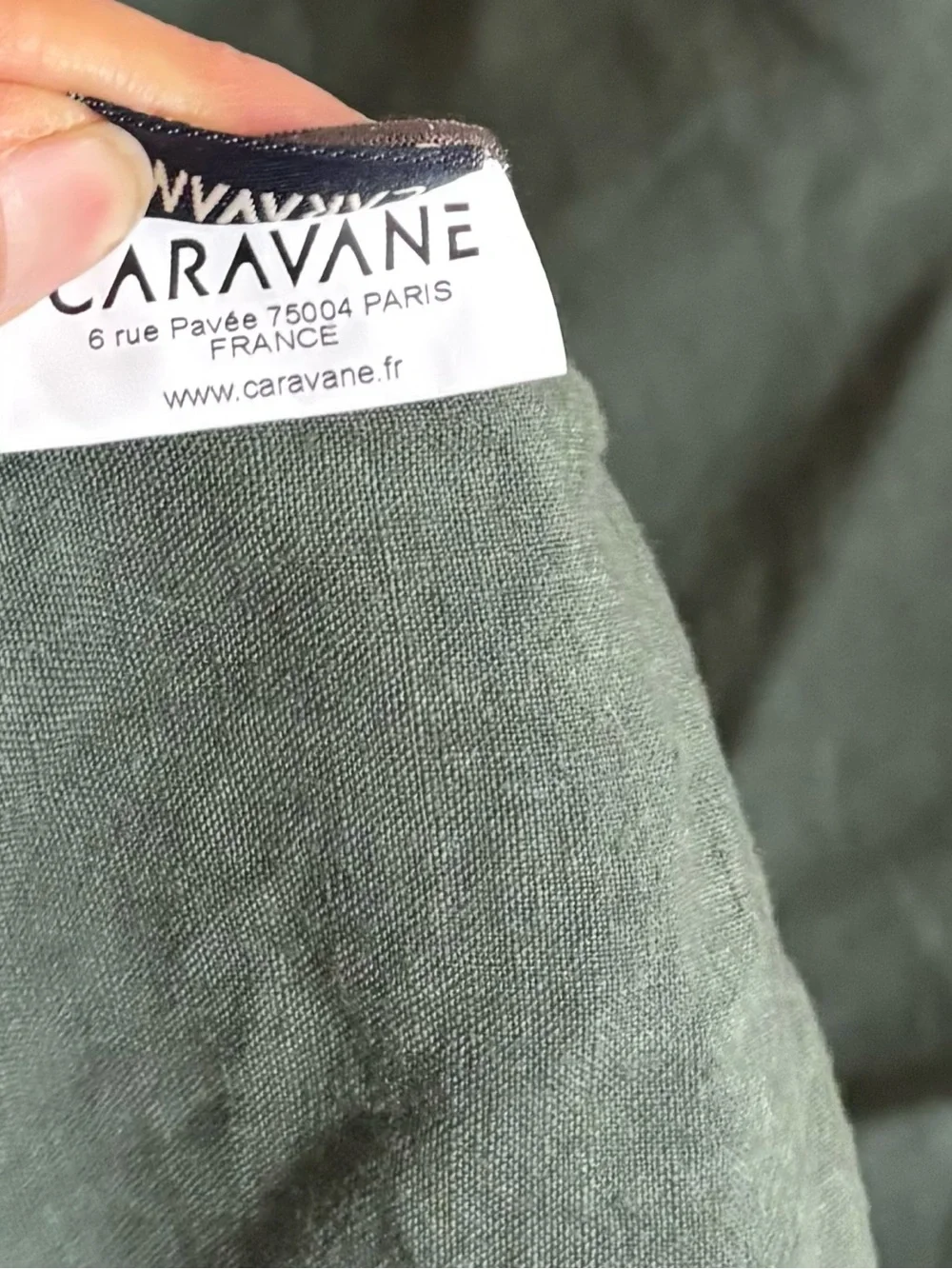 Caravane French Brand Selena Tablecloth washed 100% Linen Forest Green‎ 180x180